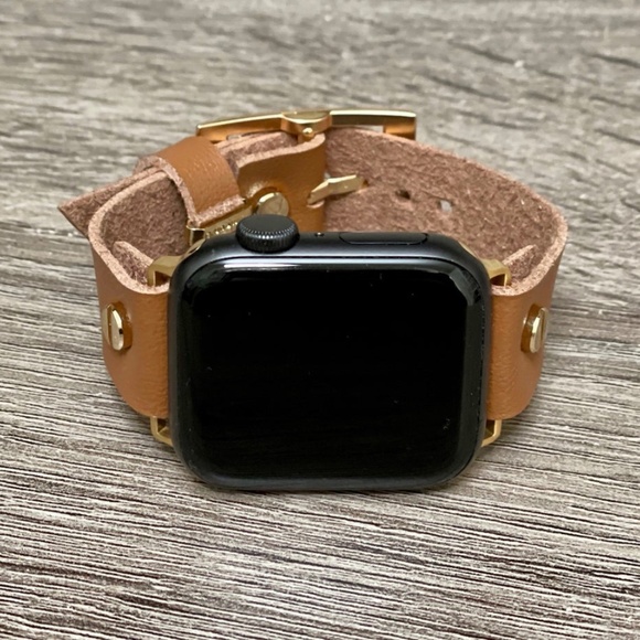 Light Brown Vegan Faux Leather Gold iWatch Band main image 5